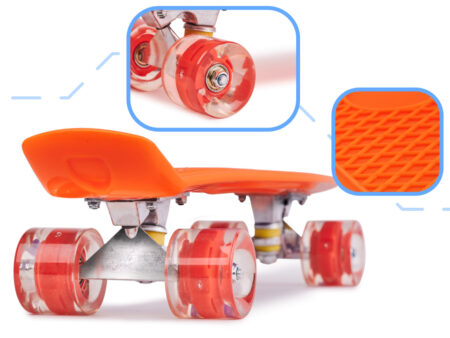 Skateboard Penny Board pentru copii cu roti din cauciuc, iluminate LED, culoare Orange