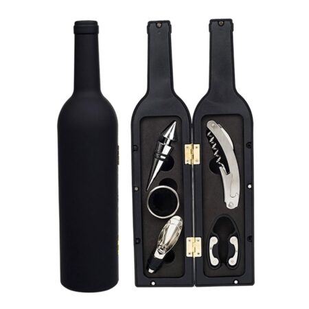 Set Cadou „Accesorii Vin in forma de Sticla, 6in1” culoare Neagra