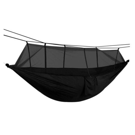 Hamac turistic din nylon cu plasa de tantari, culoare neagra, dimensiuni 260 cm x 140 cm