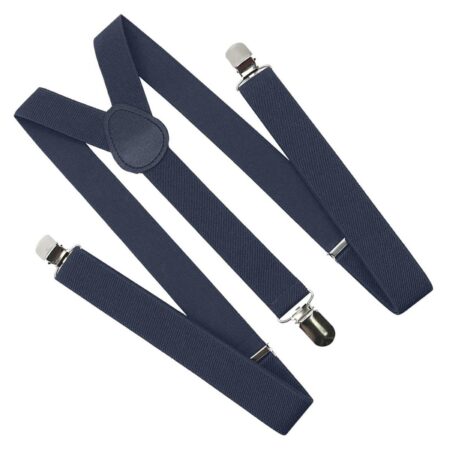 Bretele elegante pentru pantaloni, inguste, tip Y cu 3 catarame, culoare Albastru Marin