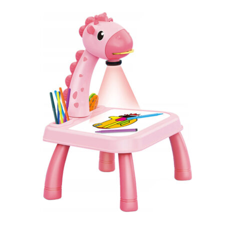 Masa Muzicala de Desen pentru copii cu Proiector, model Girafa, culoare Roz, 24 imagini, AVX-WT-222-2-PINK-GIRAFFE