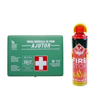 Set Trusa medicala auto + stingator spray 1000ml cu suport ,valabilitate 5 ani